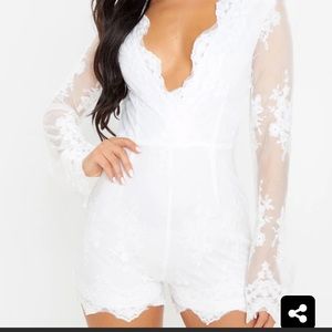 Pretty Little Thing White Lace Playsuit/Romper